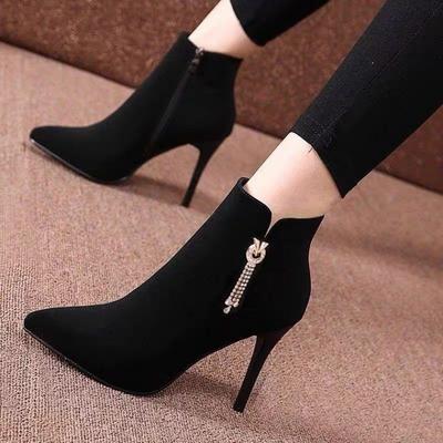 Mode Damen Stiefeletten Sexy Spitzschuh Stiefeletten Schwarz Damen Kurze Schuhe Sehr Hohe Absätze Absatz im Angebot Herbst Schick und Elegant Pu
