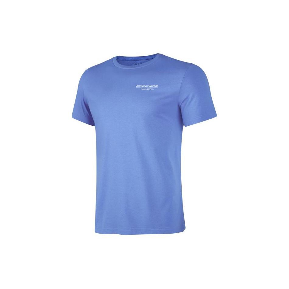 Skechers Letter Round Neck Casual Sports Comfortable Breathable Short Sleeve T-Shirt Men Tops Persian-Blue P224M105-03Z1 S