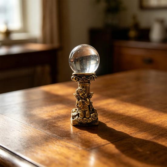 Crystal Ball Stand Resin Ornament Retro Roman Column with Angel Relief Decorative Display
