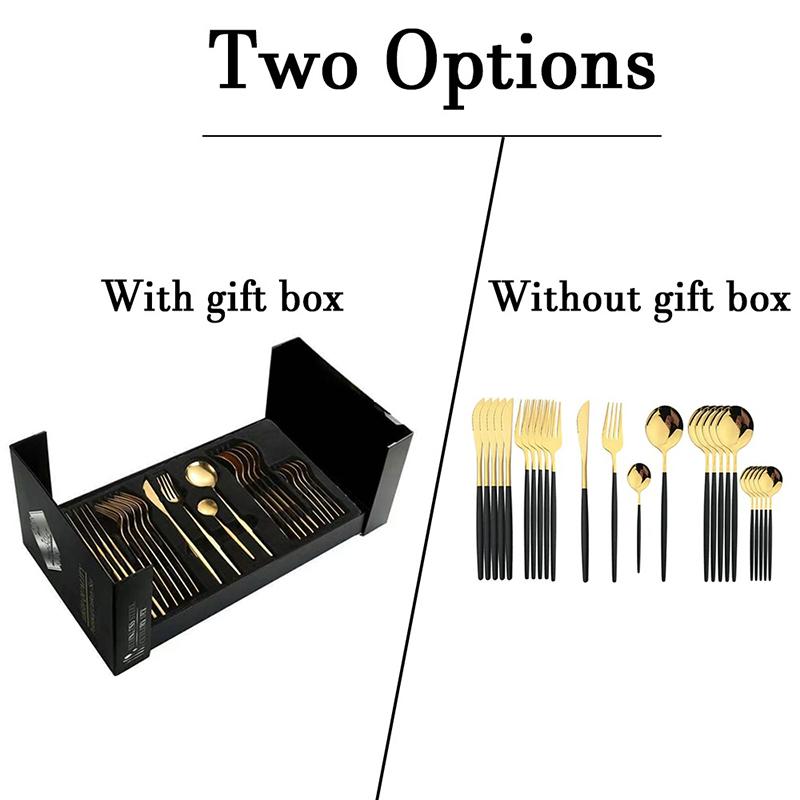 24Pcs Black Handle Gold Cutlery Set of Spoons and Forks, Stainless Steel Utensils for Daily and Festival Use Tea Spoon DCS006