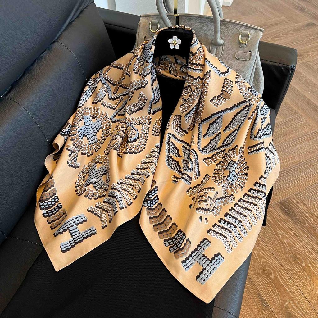 Square scarf 91CM large square scarf imitation silk satin scarf temperament women's shawl scarf headscarf windproof silk scarf thin