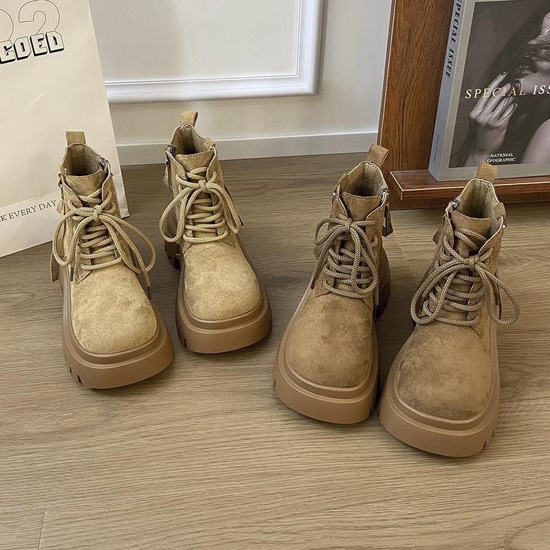 Super fire Maillard increases height and looks thin thick-soled Martin boots 2025 autumn new retro big head lace-up short boots for women