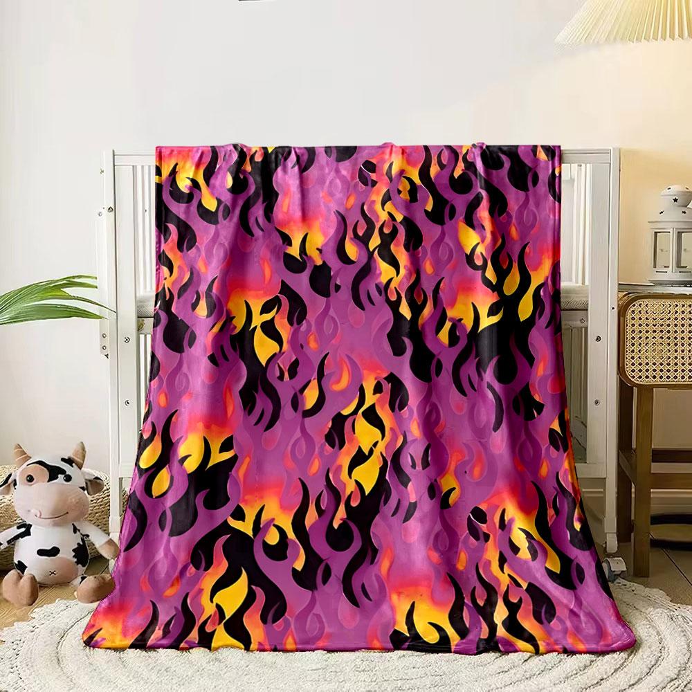 Flame-like Patterns with Orange, Yellow, and Black On a Purple Background. for All Seasons Blanket Lunch Break Throw Gift