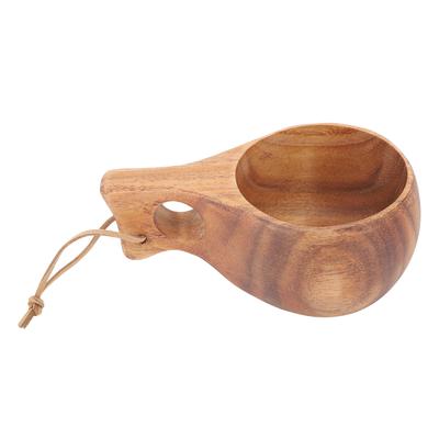 220ml Wooden Camping Cup Heat Insulation Finely Polished Coffee Mug with Handle for Outdoor Hiking
