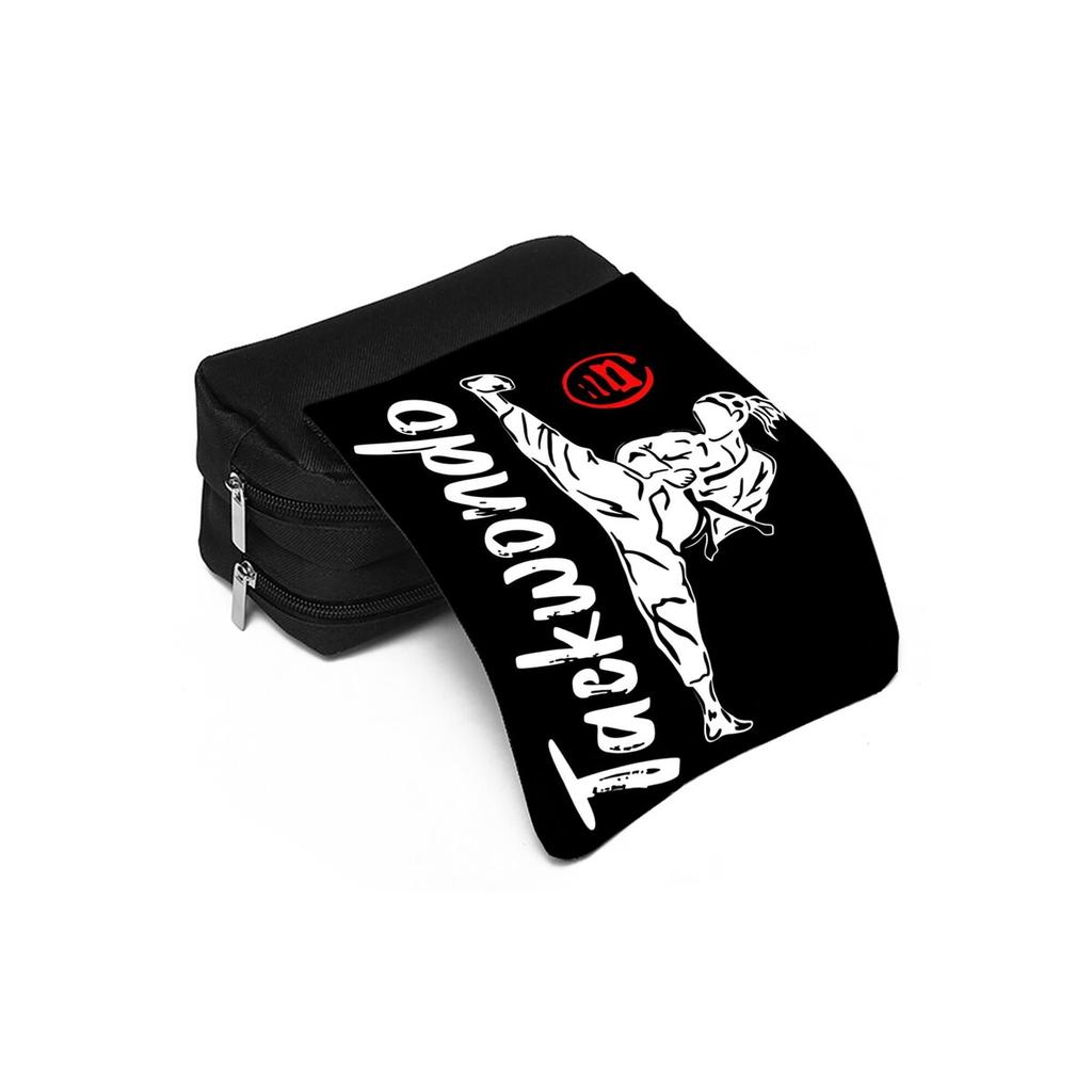 Taekwondo Pattern Double Flip Fabric Pen Case Boy/Girls Best Gift 2D Flat Pencil Pouch School Office Use Children