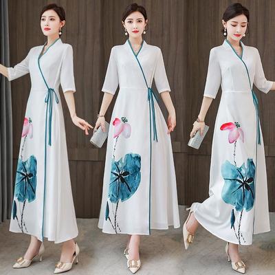 Chinese Style Dress Lace-up Five-point Sleeve Modified Dress