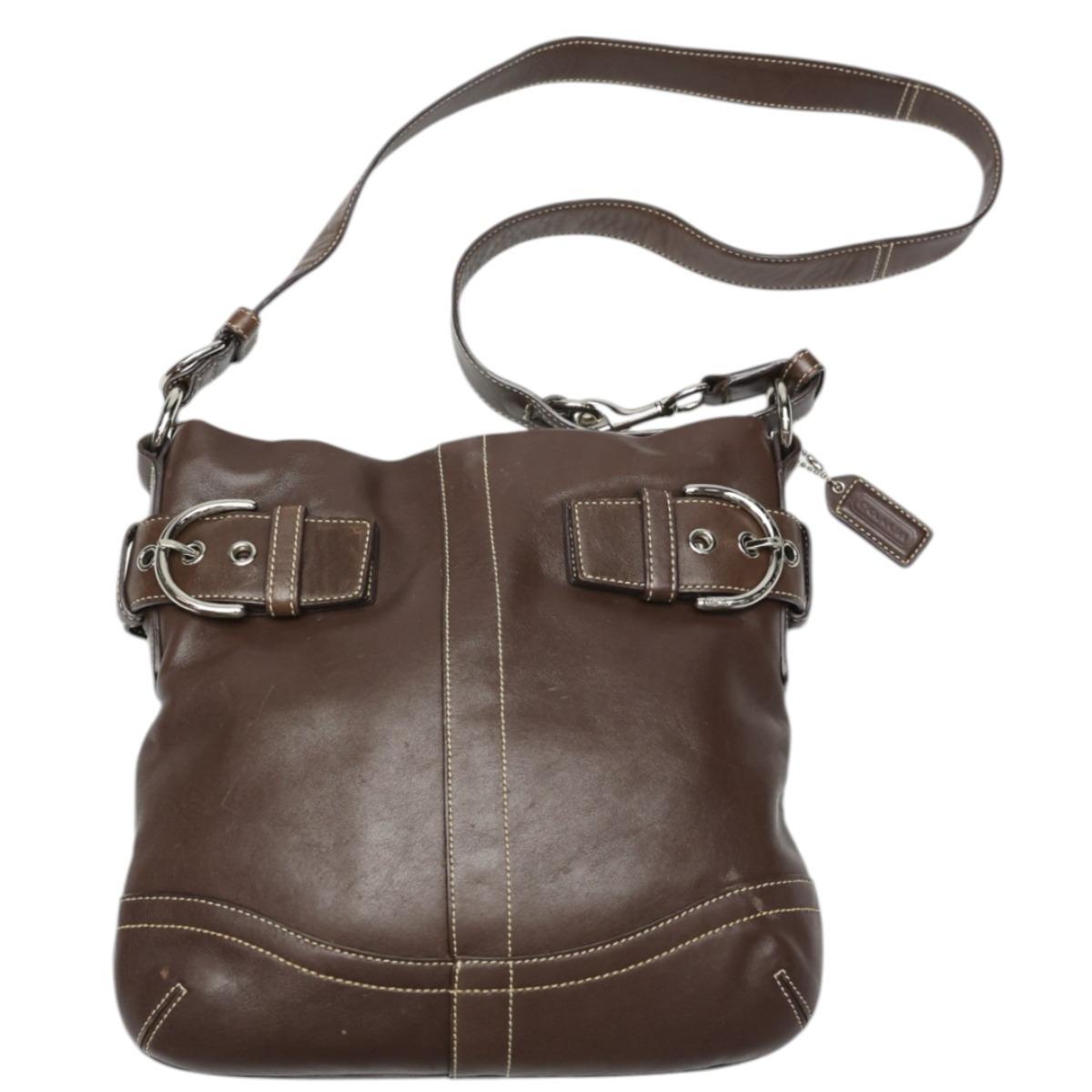 COACH leather soft duffle Diagonal 1452 Shoulder Bag leather Dark brown Used