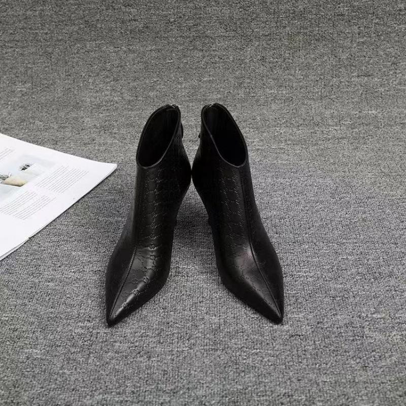 European and American Fashion Temperament Real Soft Leather Bare Boots Pointed High Heel Commuter Short Single Boots Velvet Stiletto Short Boots Women