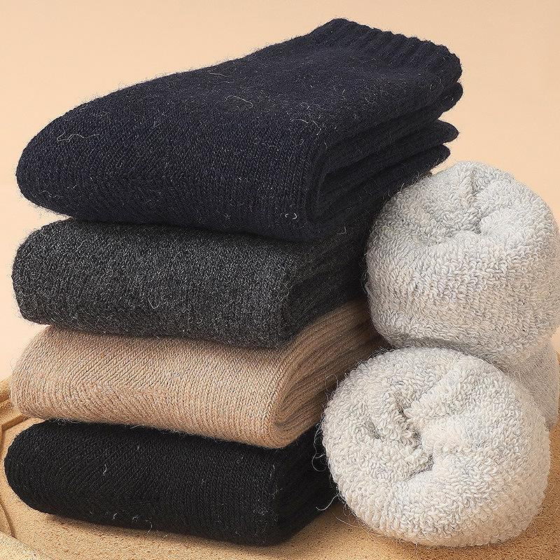 Unisex Thick Wool Mid-Tube Socks - Warm Terry, Long Towel Style for Winter, Ideal for Middle-Aged & Elderly.