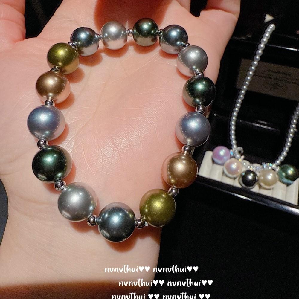 Rare 14Mm Symphony Black Bead Pearl Live Buckle Pendant, Tahitian Mermaid Ji Lasi Flower Ball Necklace Set