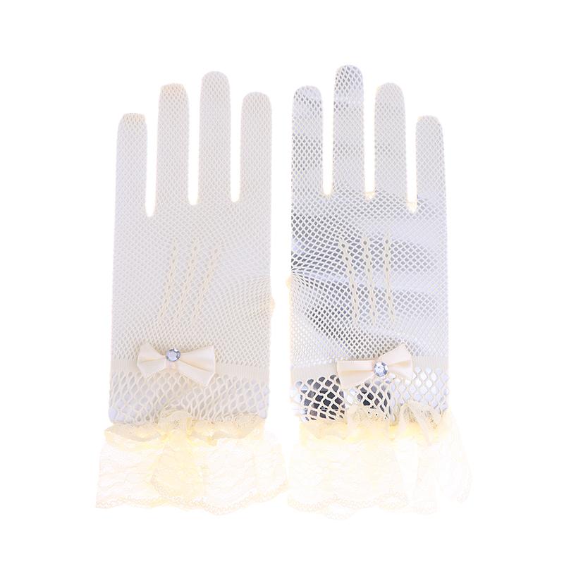 Elegant Ladies Short Lace Gloves Sheer Fishn Net Prom Party Gloves Female's Fashionable Soild Color Full-finger Mittens