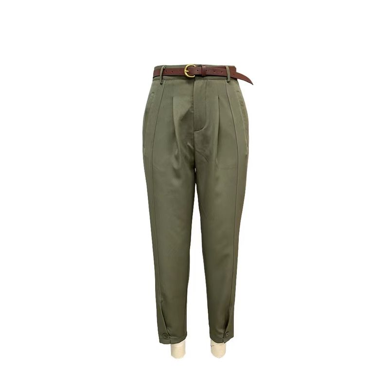 

Западный стиль Новая мода Однотонные Свободные Брюки-костюм с высокой талией и завязками на щиколотках Брюки-костюм с высокой талией Army Green M