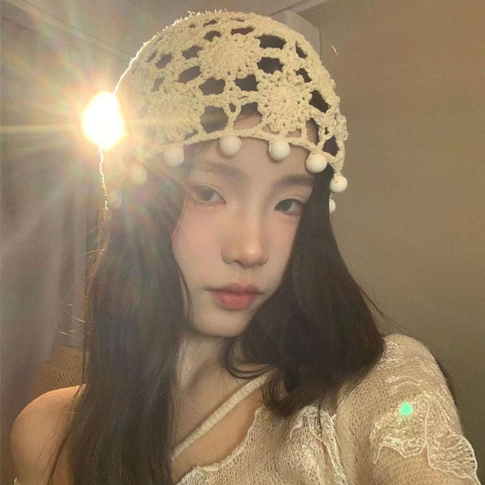 Flower Crochet Hollow Knitted Hat Sweet Ethnic Style Hat Fashion Knit Beanies  Outdoor