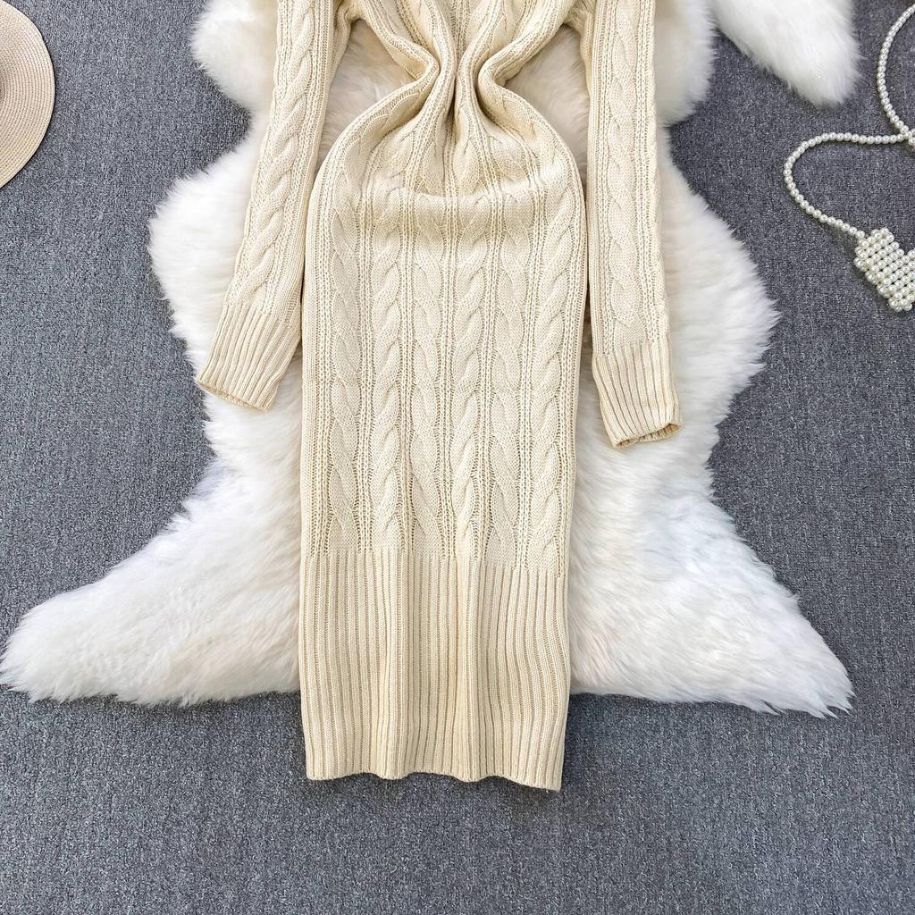 Gray Fashion Turtleneck Sweater Dress For Women New Autumn Winter Chic Long Sleeves A-Line Pullover Loose Knitted Dresses