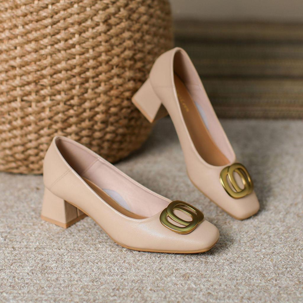 Scarpe in Pelle con Tacco Chunky e Punta Quadrata - Versatile Tacco Medio per Lavoro e Moda
