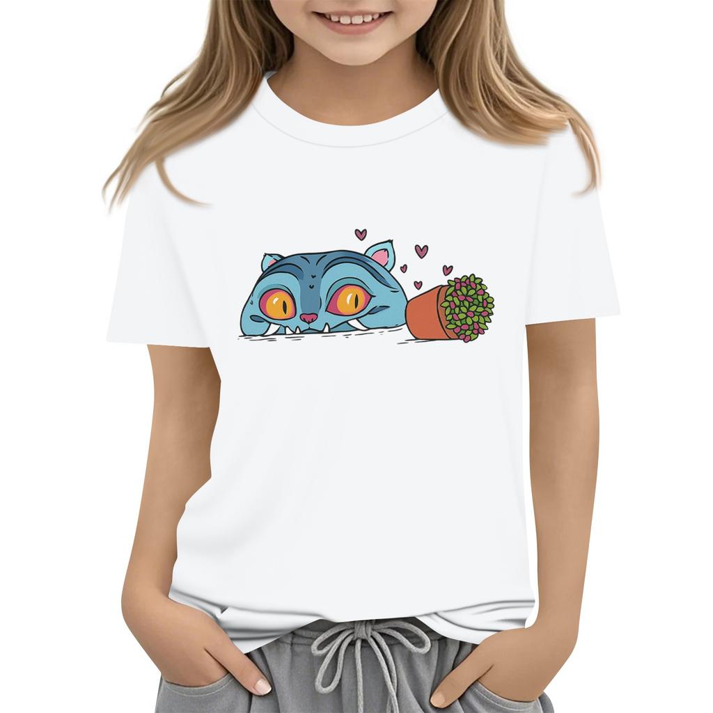 Boys Girls Round Neck Casual Printed Short-sleeved T-shirt Top