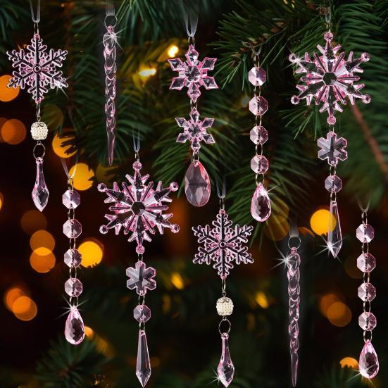 18 Pcs Crystal Christmas Ornaments for Tree Clear Acrylic Snowflake Icicle Hanging Ornaments with Drop Pendants for Winter Wonderland Chandelier