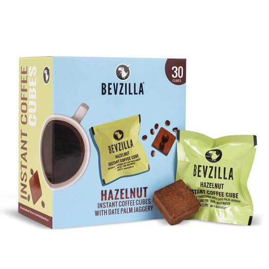 Bevzilla 30 Hazelnut Flavour Instant Coffee Cubes | Made with Date Palm Jaggery & Arabica Beans | No Refined Sugar | No Preservatives | Cold