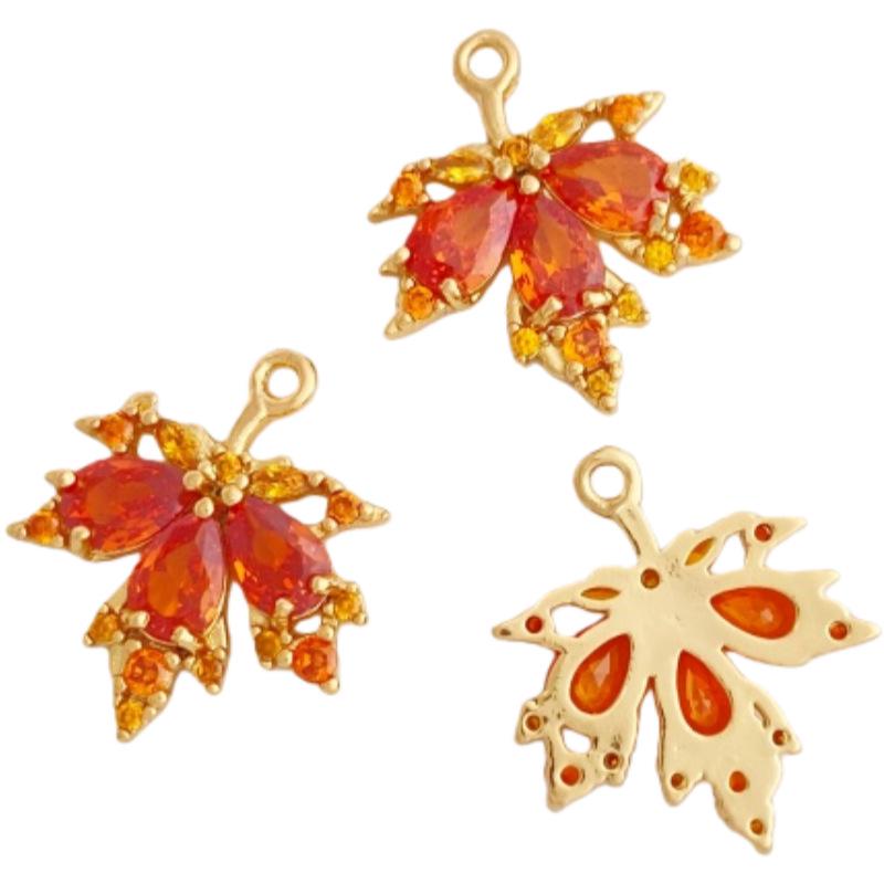 18K Gold-Plated Autumn Red Zircon Maple Leaf Necklace with Micro-Pave Accents