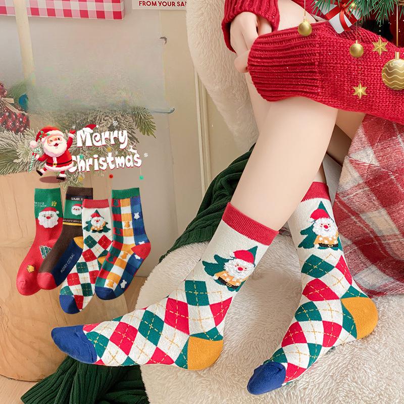 Christmas Socks, Red Socks, Women's Mid-calf Cotton Socks, Spring and Autumn New Year Mid-calf Couple Gifts, Autumn and Winter Cotton Socks