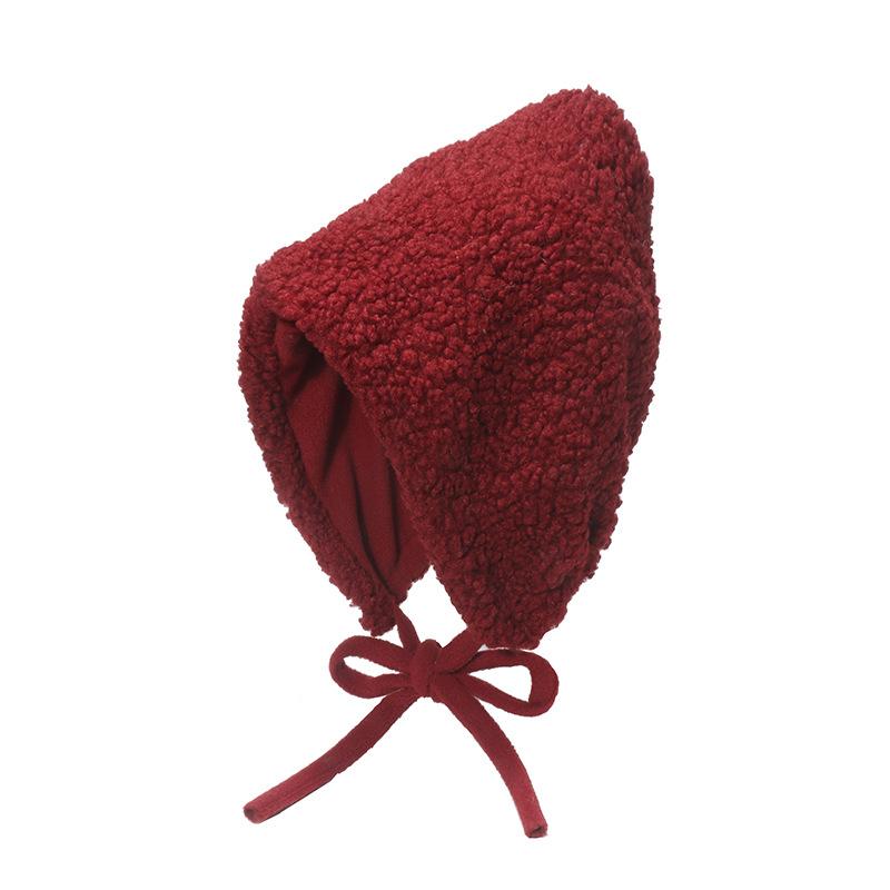 Korean Version Lace-up Plush Lei Feng Hat Autumn and Winter Lamb Wool Warm Hat Children's Cute Bag Head Thickened Ear Protection Cold Hat