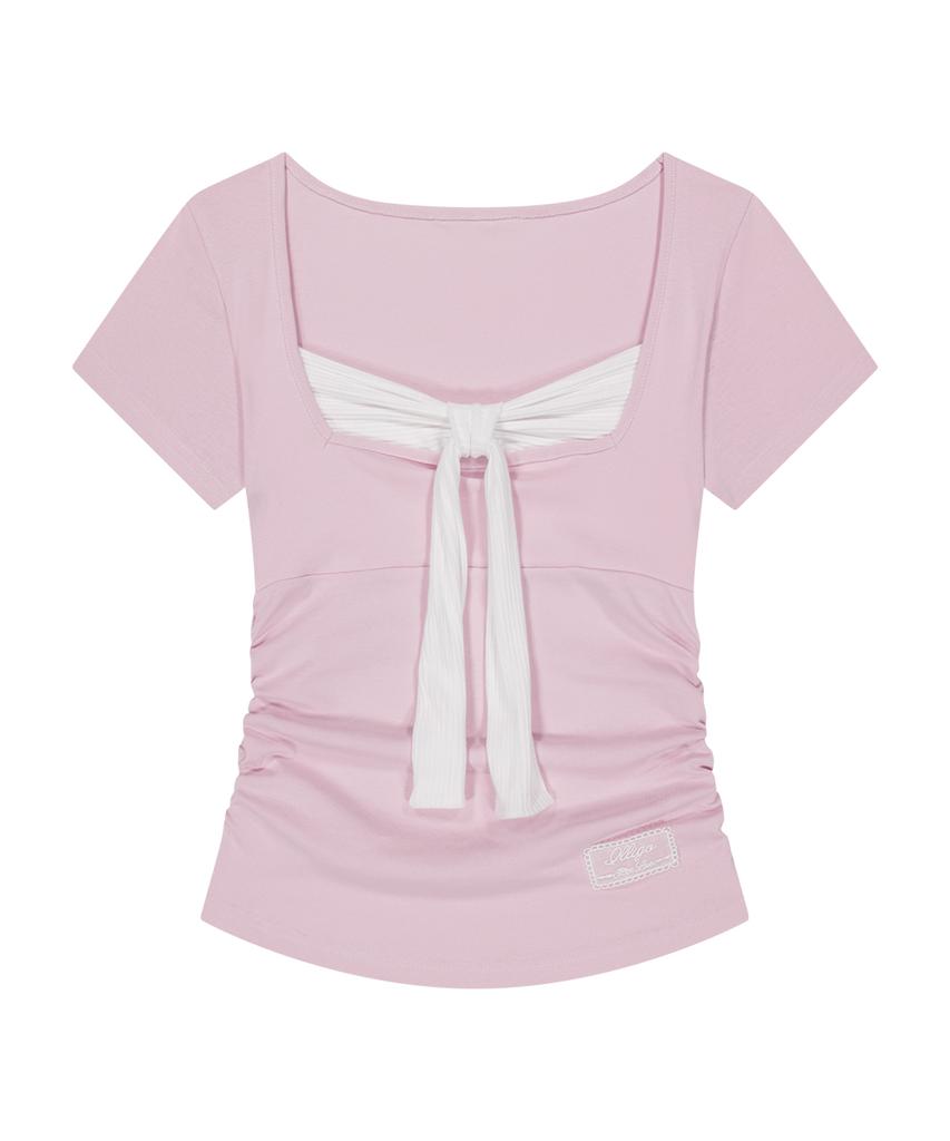ILLIGO Layered Ribbon Tie T-Shirt Pink