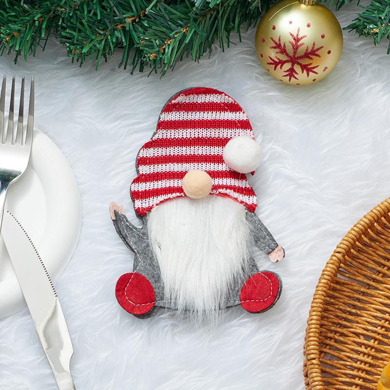 Christmas faceless doll knife and fork set with Rudolph table props and cloth - perfect for holiday entertaining!