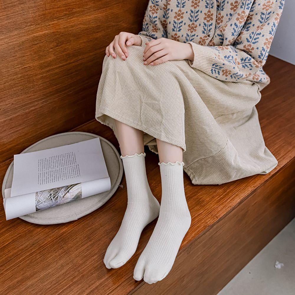 Split Toe Cotton Candy Color Female Two Finger Socks Hosiery Middle Tube Socks Two Toe Socks