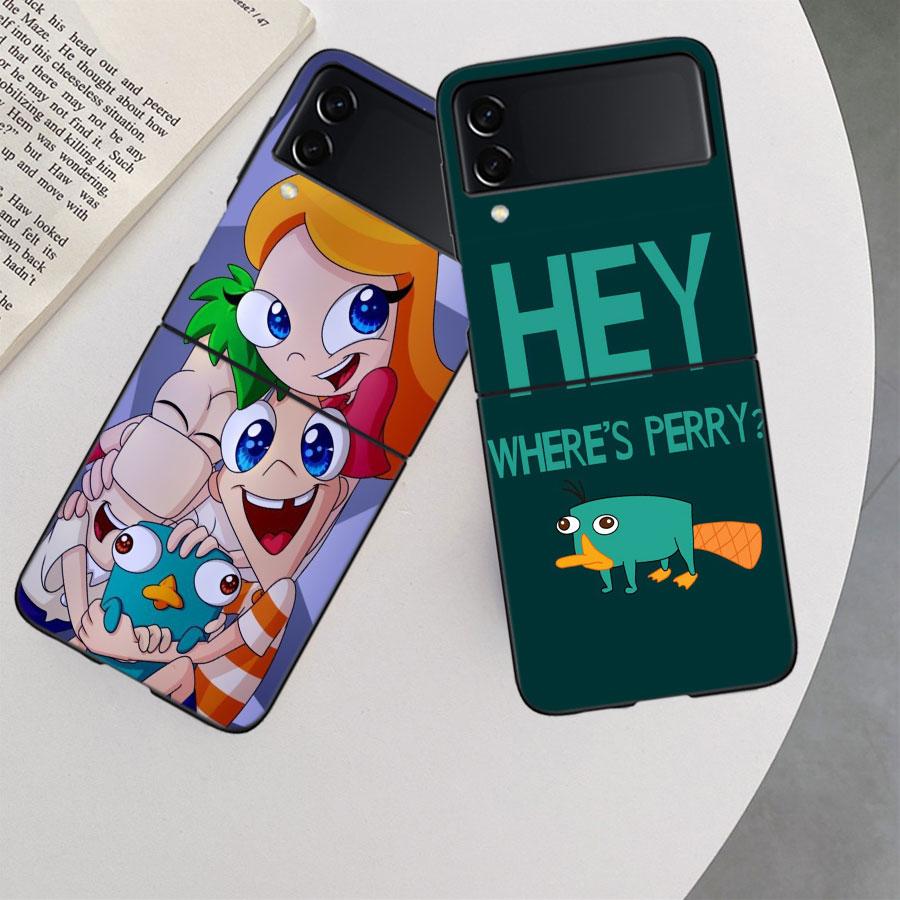 Cartoon Perry The Platypus Phone Case For Samsung Z Flip 7 6 5G Galaxy Z Flip 5 4 3 Black Hard Cell Cover Luxury PC Shell Coque