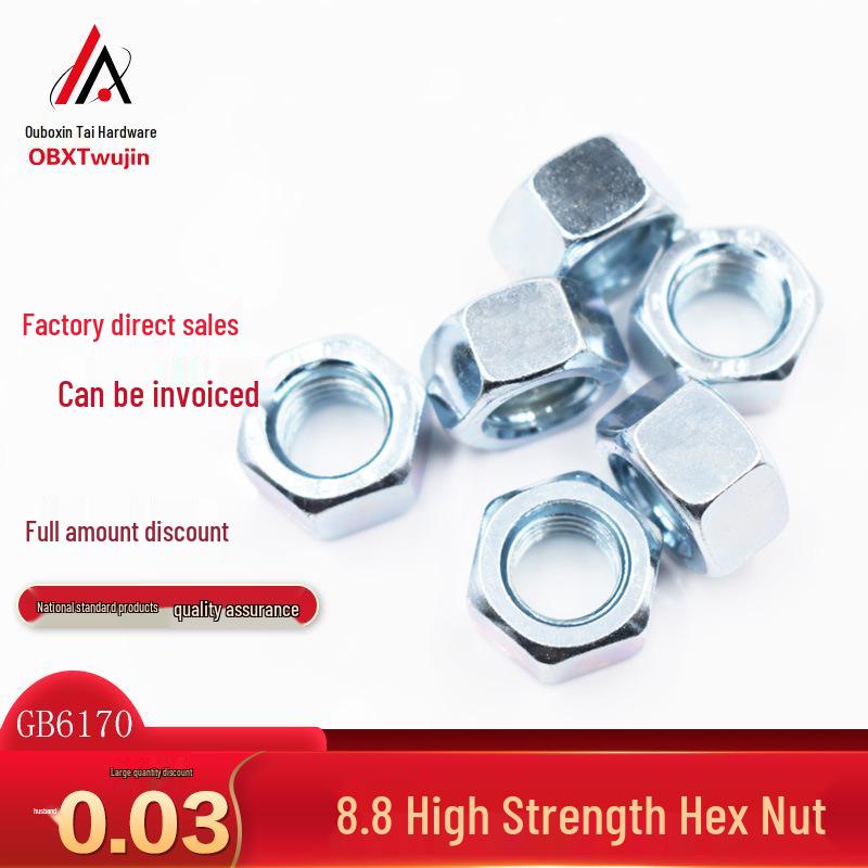 High-Strength Galvanized Hex Nut, Grade 8.8, Sizes M5-M24 (GB6170) M14