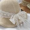French Lace Bow Streamer Bucket Hat Women's Summer Outdoor Vacation Visor Retro Trendy Knitted Hat