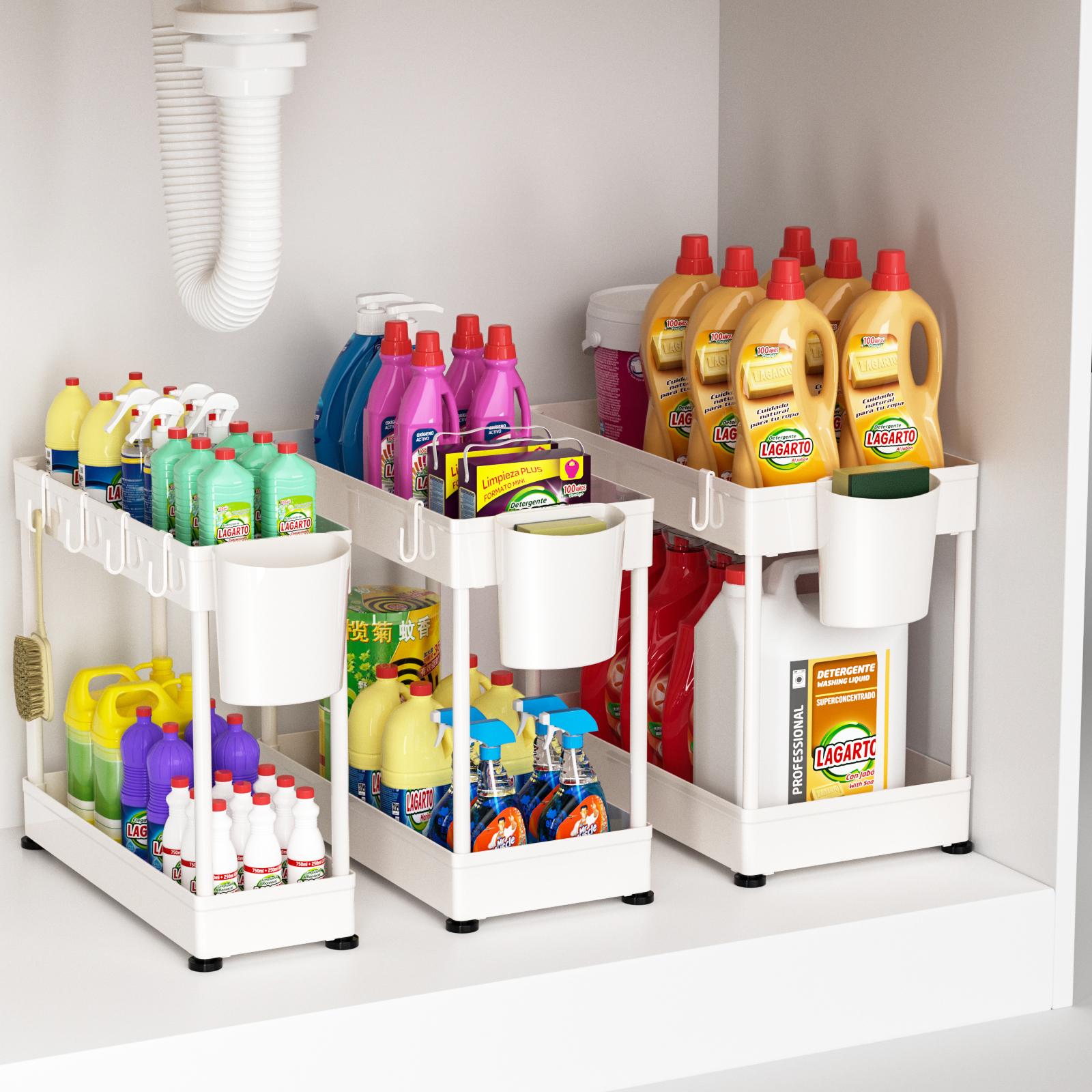 

Дворівневий органайзер під мийку, кошик-органайзер для шафи, полиця для зберігання з гачками, підвісний органайзер для чашок, органайзер для ванної кімнати, кухні