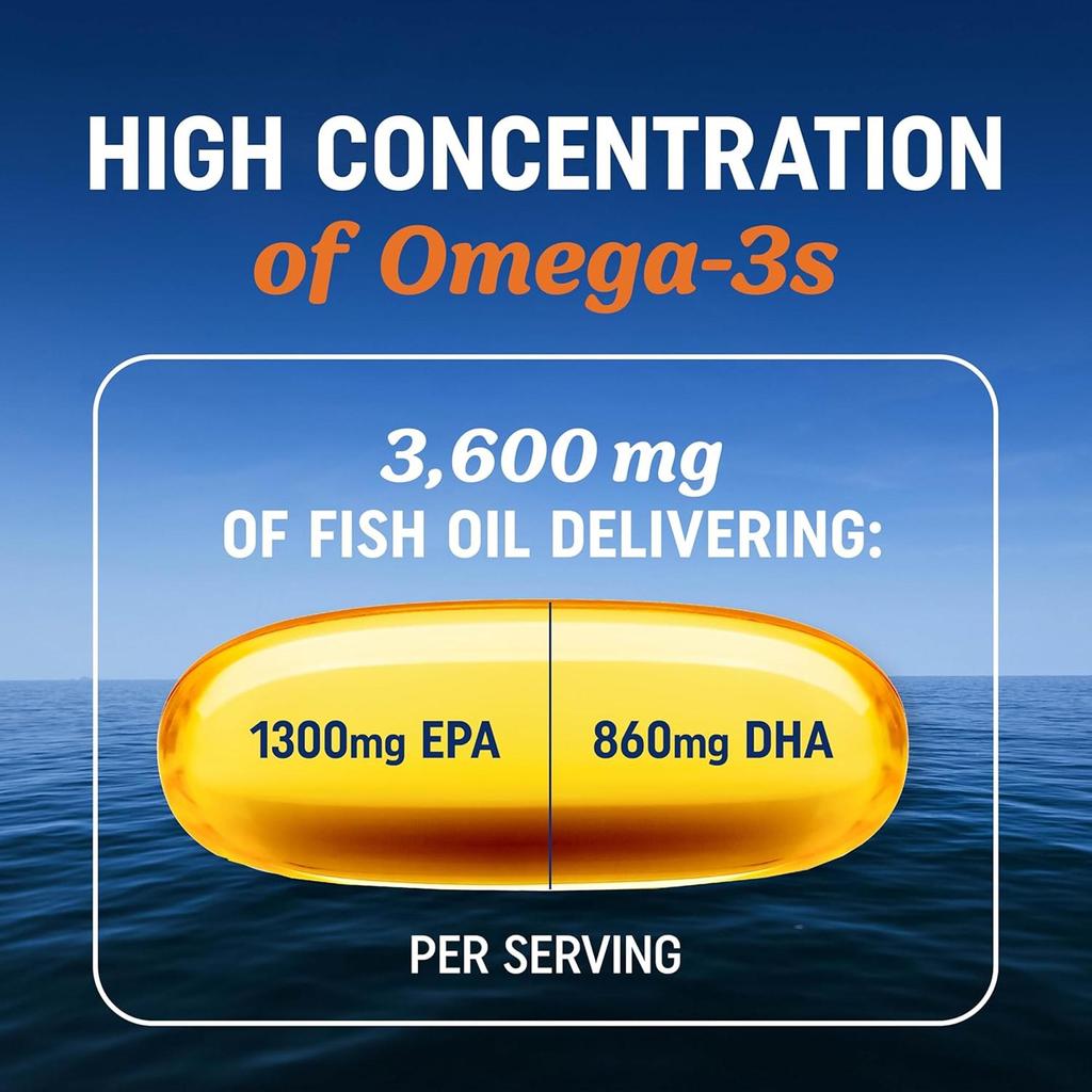 High-concentration Omega-3 Fish Oil Capsules, Containing EPA and DHA, Support Joint Health and Immune Health, Suitable for Adults.