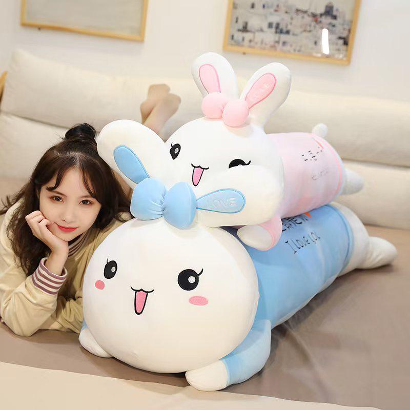 Plush Toy Girl Cute Lying Down Rabbit Soft Strip Sleeping Throw Pillow Children Doll Birthday