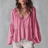 2026 Spring/Summer European & American Casual Ruffle Puff Sleeve Pleated Top