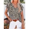 Women V Neck Printed Short Sleeve Loose Casual Pullover Blouse Top