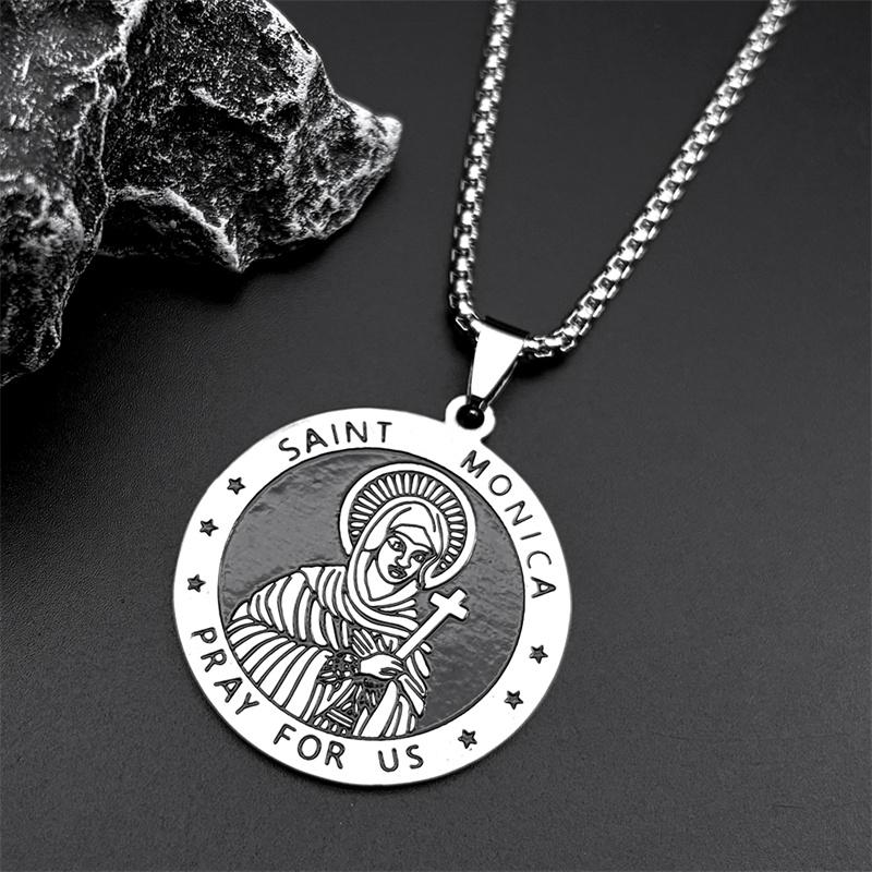 Catholic SAINT MONICA PRAY FOR US Pendant Necklace for Women Men Stainless Steel Silver Color Religion Medallion Chain Jewelry