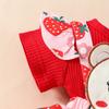 2025 Ribbed Strawberry Bear Romper - Triangle Sleeves & Faux Straps