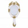 Vintage Hand Held Mirror Portable Oval Embroidery Princess Mirror for Women Retro Decor White