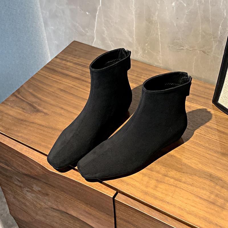 Fashion 2025 Temperament Inside Heightening Women's Block Heel Suede Booties New Back Zip Naked Boots