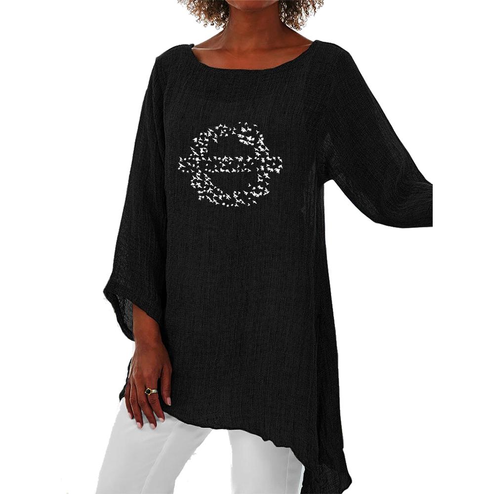 Cămașă lungă subțire pentru femei, primăvară și vară, pentru femei, ocazional, cu mâneci lungi, 3/4, cu mânecă lungă, cu imprimeu la modă, cu guler rotund, cămașă lejeră