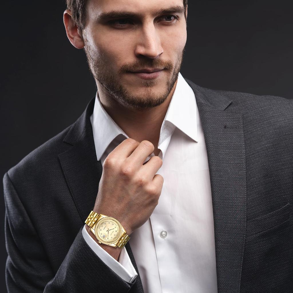 Parklokke Parklokke Vanntett Analog Display Kalender Rustfri stålrem Kvartsklokke Jubileum Juledag Kjæreste Kjæreste stede