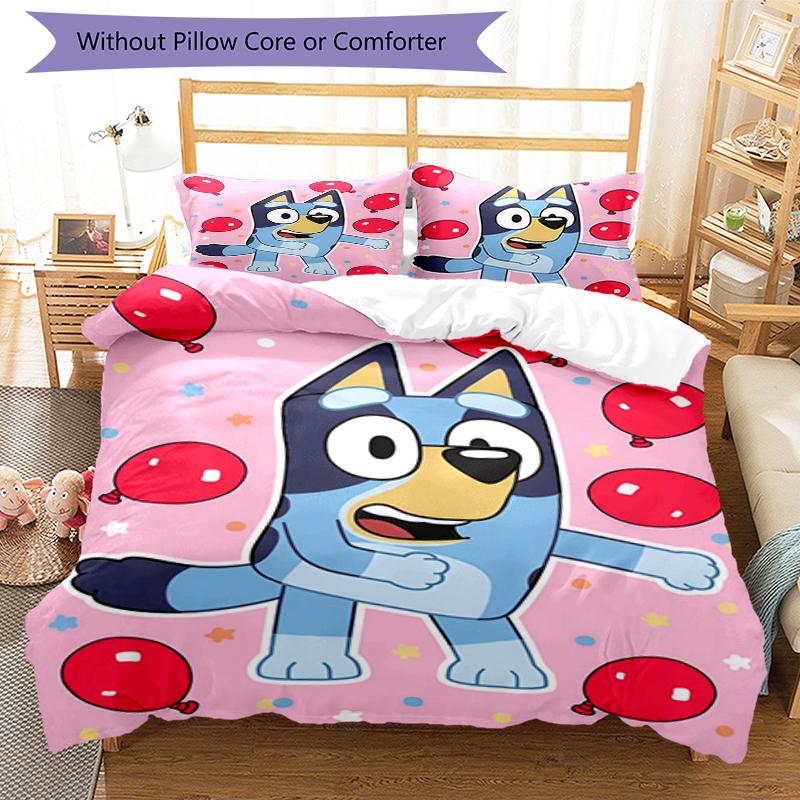 3pcs Bluey Bedding Set Duvet Cover Closure Includes 1 Duvet Cover & 2 Pillowcases, Soft and Comfortable for All Seasons.