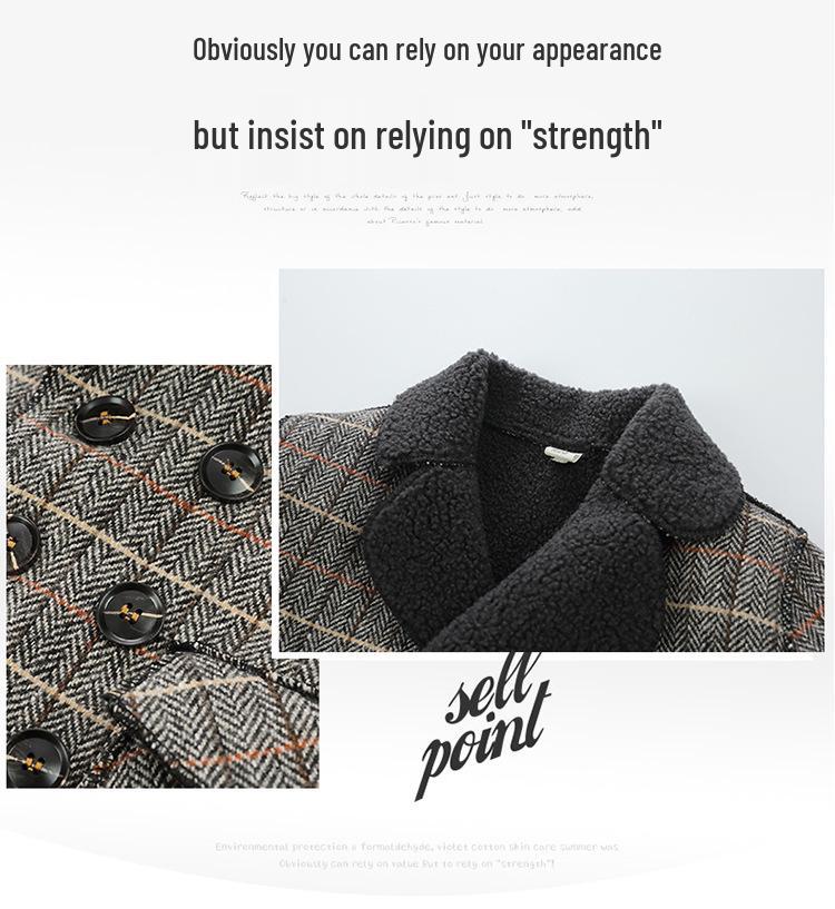 Chlapecký vlněný kabát střední délky - Podzim 2025 Módní flísová podšívka pro malé až střední děti