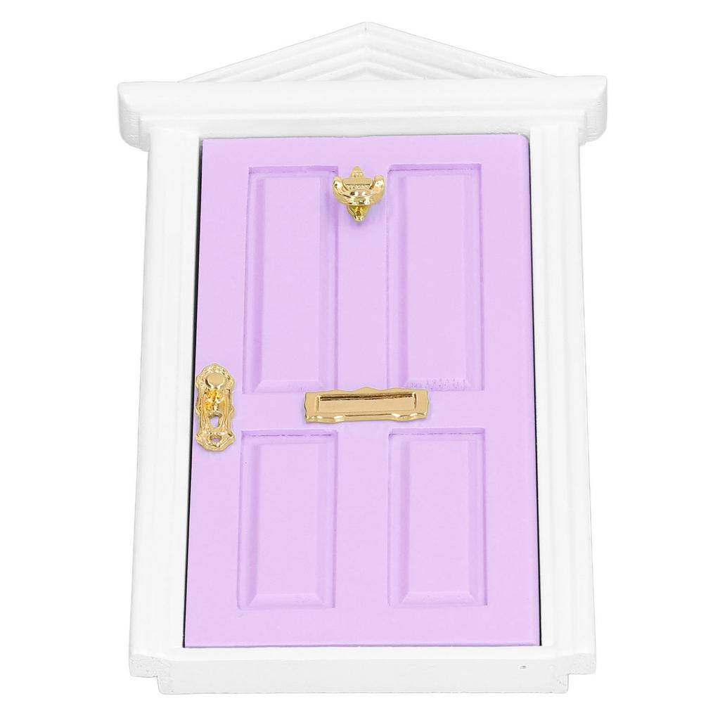 Mini Wooden Door Bright Color Vivid Details Smoother Edge Dollhouse Miniature Fairy Door for 1:12 Doll House GiftsLight Purple