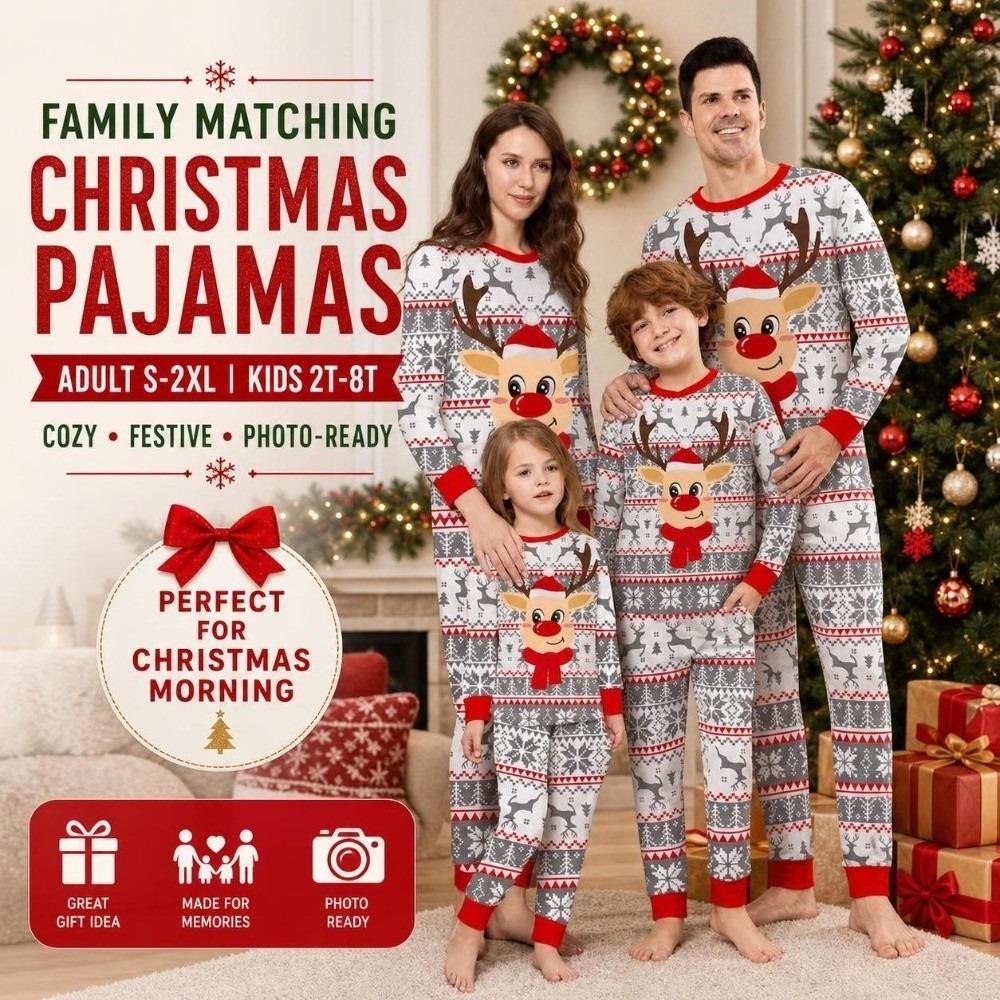 Xmas Deer Christmas Pyjamas Set Long Sleeve Top+Pants New Couple Christmas Outfit  Sleepwear
