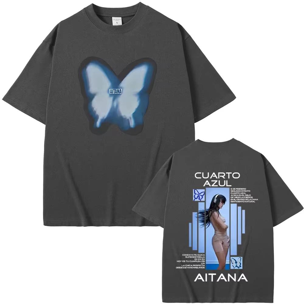 Aitana Cuarto Azul Album Merch T-shirts Butterfly Graphic T-shirts Men Women Pop Music T Shirt Casual Oversized T Shirts