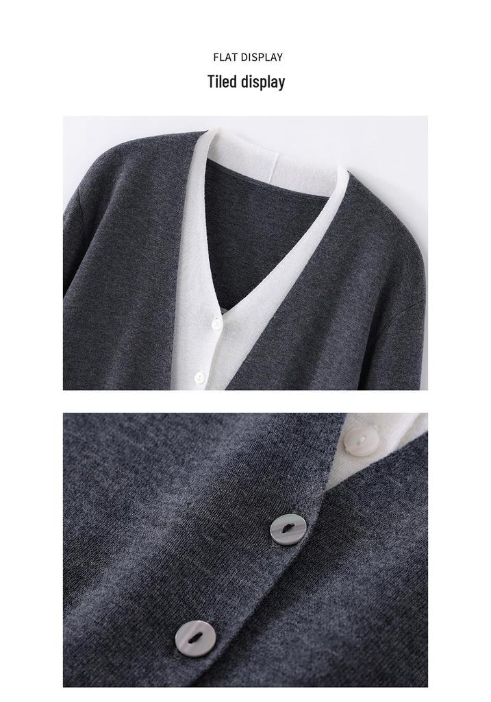 Lekasha Cashmere26 High-Quality Faux Wool Skin-Feel Knit Cardigan with Faux Two-Piece Design