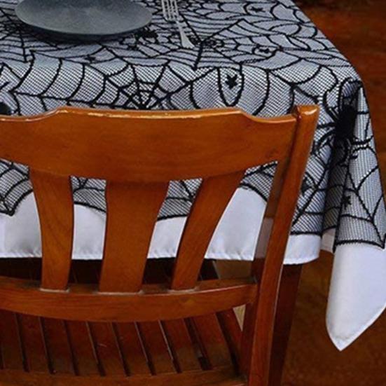 Halloween Lace Spider Web Tablecloth Realistic Skull Design for Scary Atmosphere Perfect Party Decoration