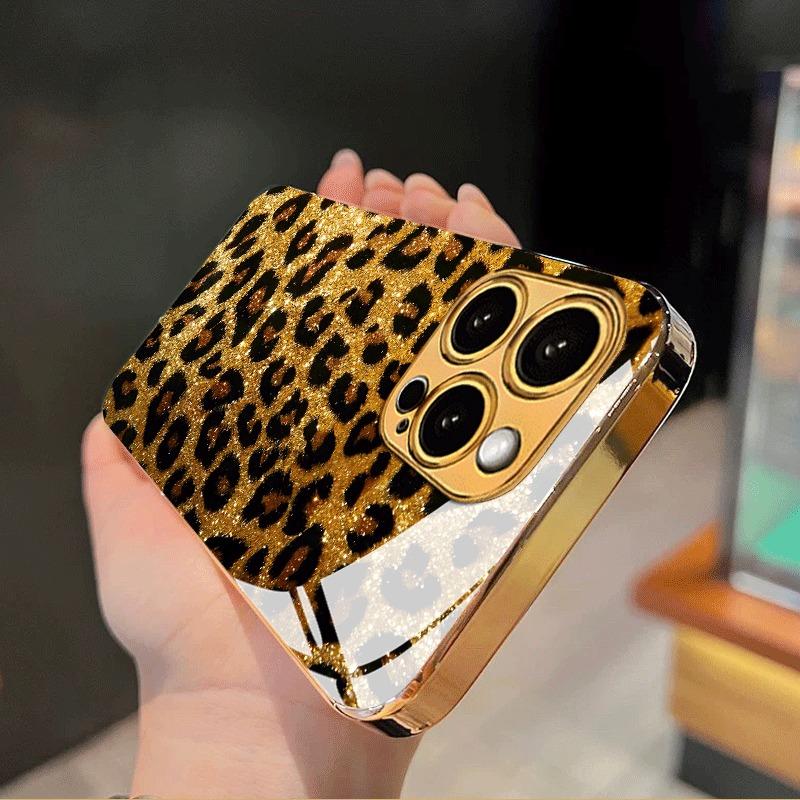 Golden Black Leopard Print Metallic Tempered Glass Phone Case For iPhone 11 12 13 14 15 16 17 18 Pro Max 14 Plus 17Air 16E Cover